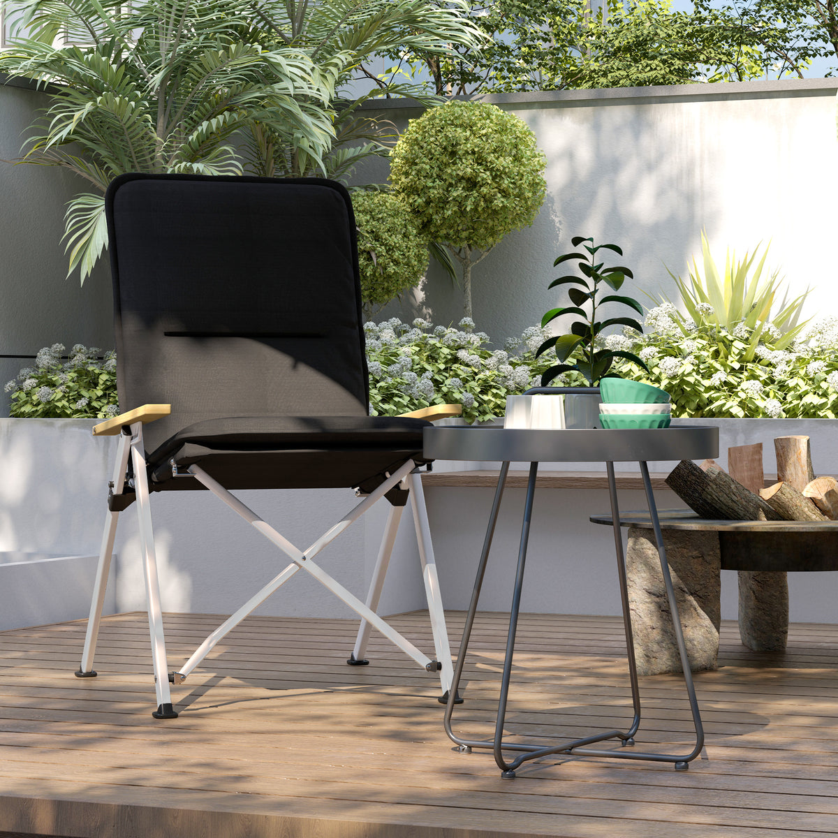 Chaise de camping chaise de pêche pliante, dossier haut, coussin amovible et sac de transport, 59x67x96cm, noir-7