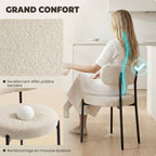 Lot de 4 Chaises Salle à Manger Chaises de Cuisine Rembourrées en Tissu Bouclette Dossier Incurvé Pieds en Acier Beige-4