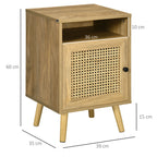 Lot de 2 tables de chevet table de nuit avec placard porte cannage et niche design vintage 39 x 35 x 60 cm naturel-2