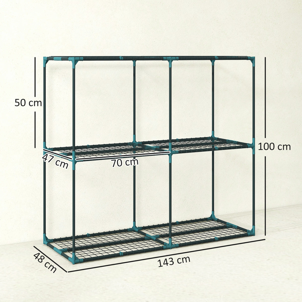 Étagère à Fleurs 3 Niveaux en Acier, Support à Plantes Intérieur Extérieur, Charge 20 kg, 143 x 48 x 100 cm, Vert Foncé-2