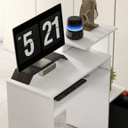 Bureau Informatique multimédia étagères Tablette Clavier Panier Noir Panneaux Particules Blanc-7