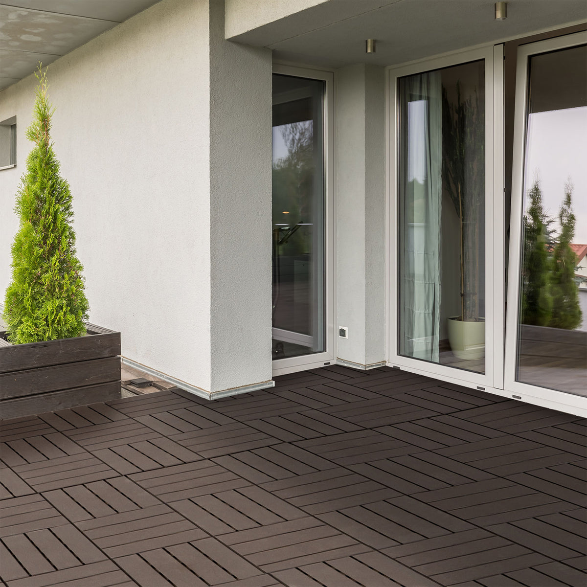 Caillebotis - Dalles terrasse - Lot de 18 - emboîtables, Installation très Simple - Petits Carreaux Composite Plastique-1