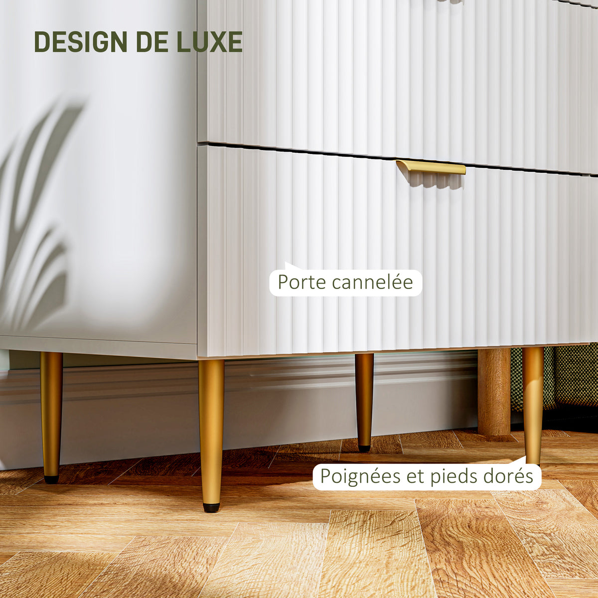 Commode 4 tiroirs commode chambre meuble de rangement moderne avec poignées et pieds dorés, dim. 60 x 40 x 96 cm, blanc-4
