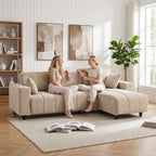 Canapé d'Angle Modulable 242 cm, Canapé 4 Places en L avec Méridienne Réversible, 2 Oreillers, Tissu Aspect Lin, Beige-9