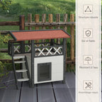 Cabane Chat Extérieur avec Terrasse, Escalier, Toit, Niche Villa, 77 x 50 x 73 cm Blanc et Rouge-5