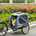 Remorque vélo pour chien animaux 8 réflecteurs drapeau barre attelage inclus acier polyester imperméable max. 30 Kg 130L x 73l x 90H cm bleu-1