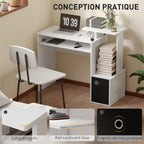Bureau Informatique multimédia étagères Tablette Clavier Panier Noir Panneaux Particules Blanc-5