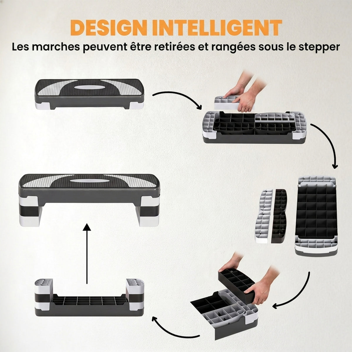 Stepper Fitness Aérobic hauteur réglable 10/15/20 cm surface antidérapante 80 x 31 x 20 cm plastique noir gris-4