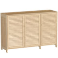 Meuble à chaussures en bambou 18 paires, armoire à chaussures avec portes persiennes et étagères réglables, bois naturel-0