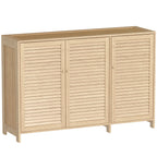 Meuble à chaussures en bambou 18 paires, armoire à chaussures avec portes persiennes et étagères réglables, bois naturel-0