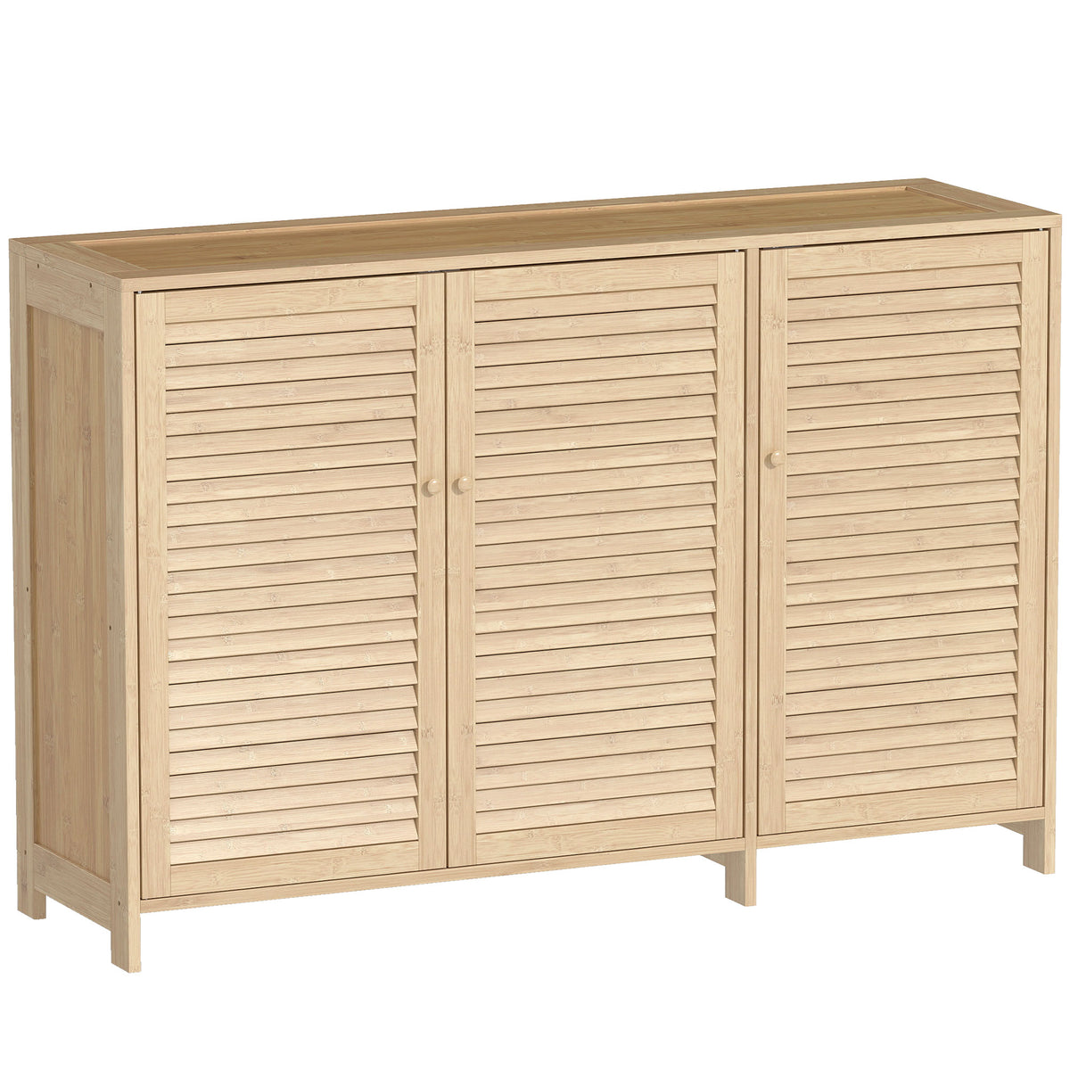 Meuble à chaussures en bambou 18 paires, armoire à chaussures avec portes persiennes et étagères réglables, bois naturel-0