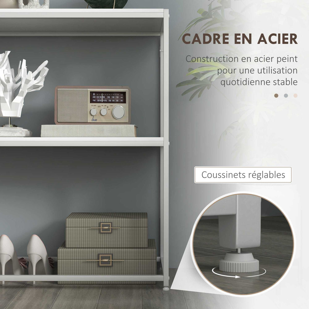 Table console en acier 2 étagères design moderne pour salon entrée couloir 100 x 30 x 87 cm blanc-4