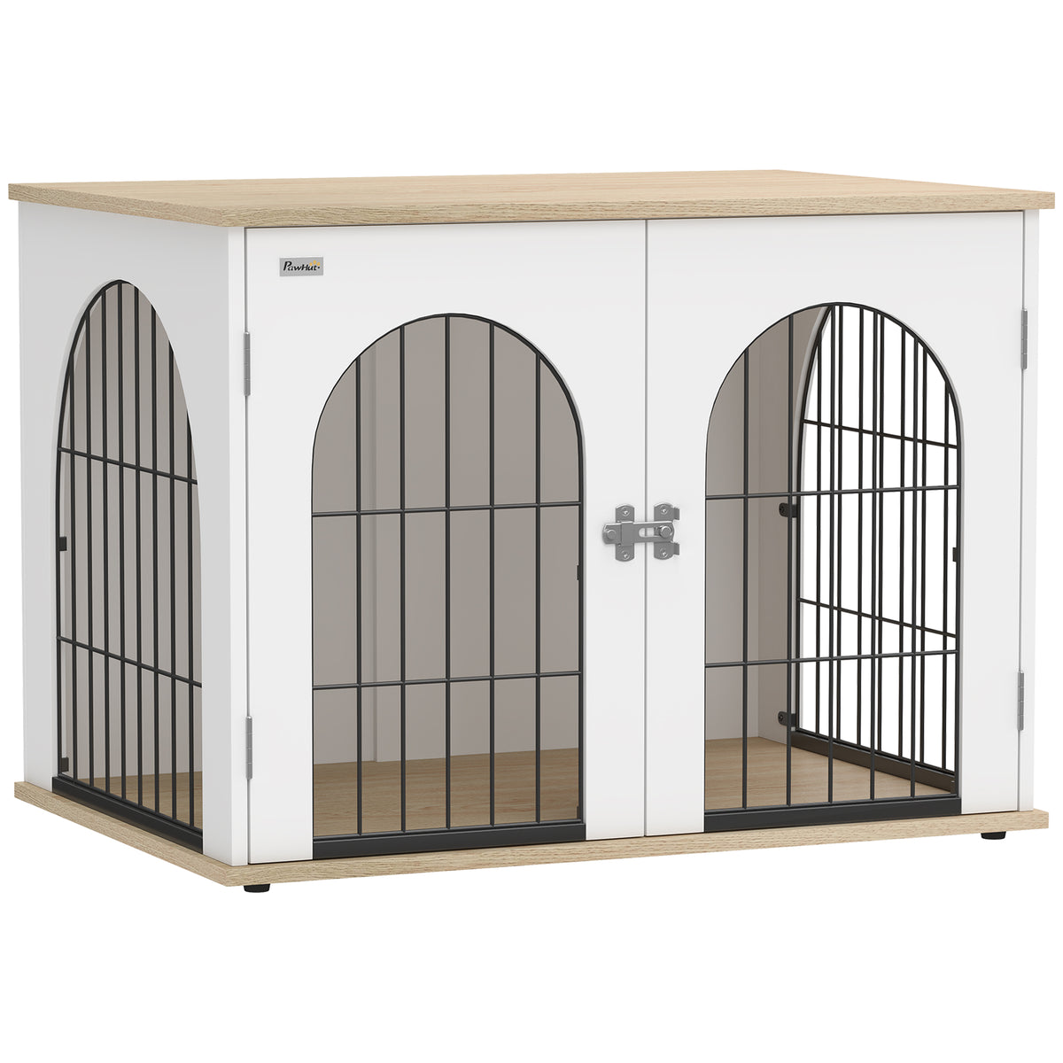 Cage pour Chien Meuble Cage Chien Intérieur Arche avec Double Porte comme Table d'Appoint en Métal 80x56x59cm Blanc-0