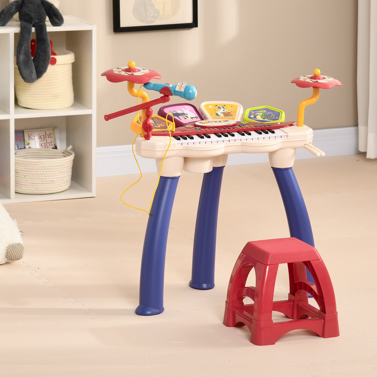 Ensemble de musique 2 en 1 pour enfant piano et batterie électronique avec micro et tabouret-1