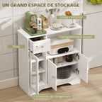 Buffet de cuisine moderne avec porte en verre, tiroir, grande niche et étagères réglables 80 x 30 x 82 cm blanc-3