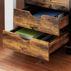 Caisson bureau mobile, meuble rangement sur roulettes avec 5 tiroirs, bois, 40 x 40 x 67 cm, marron-8