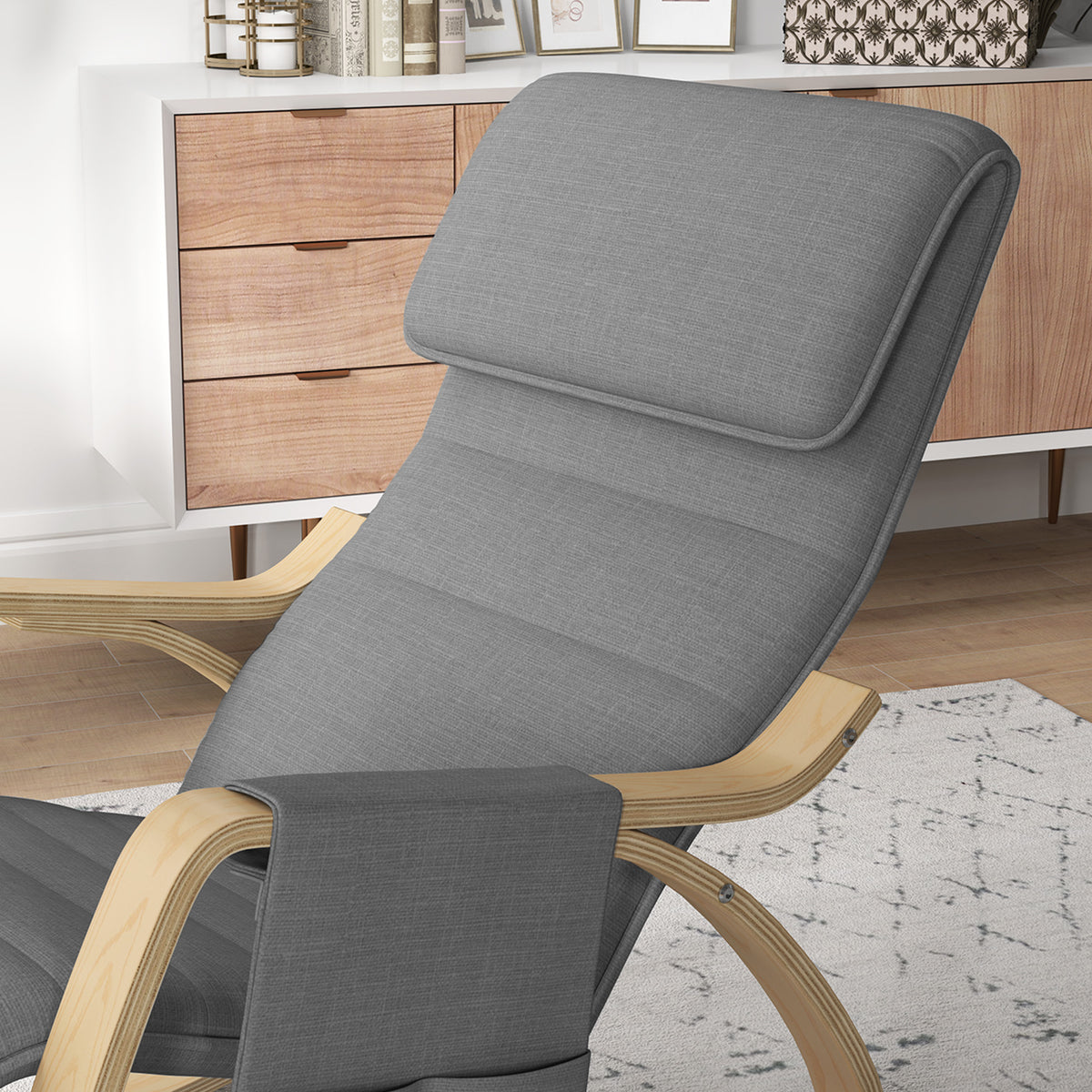 Fauteuil relax à bascule fauteuil allaitement avec repose-pieds réglable, poche latérale et appui-tête, gris-7