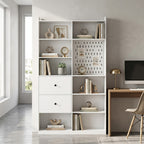 Bibliothèque, Étagère 6 Niveaux, 120 x 30 x 200 cm, Meuble de Rangement avec 2 Tiroirs et Panneau Perforé, Blanc-7