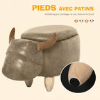 Tabouret Vache - Pouf Vachette - Pouf Taureau Coffre de Rangement 2 en 1 - Pieds Bois d'hévéa revêtement synthétique Aspect Daim Vieilli Marron-5