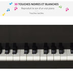 Piano à queue enfant en bois Piano enfant clavier de piano 30 touches - tabouret et pupitre inlus - Instrument de Musique - MDF noir-4