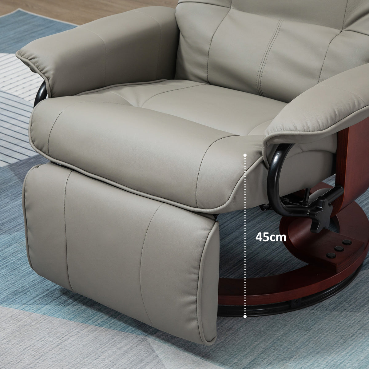 Fauteuil relax inclinable repose-pieds réglable pivotant 360° piètement bois revêtement PU respirant et doux gris-6