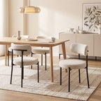 Lot de 4 Chaises Salle à Manger Chaises de Cuisine Rembourrées en Tissu Bouclette Dossier Incurvé Pieds en Acier Beige-8