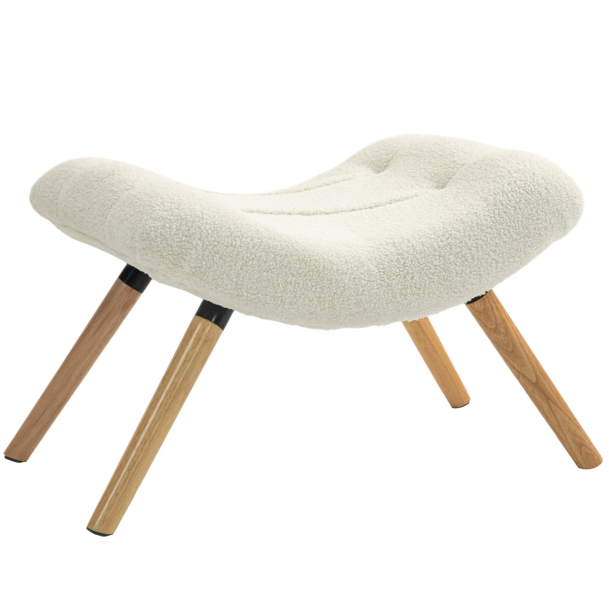 Repose pied salon ottoman pouf salon tabouret de canapé en tissu avec pieds en bois d'hévéa, siège rembourré, crème-0