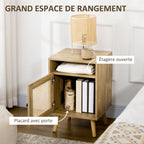 Table de chevet table de nuit avec placard porte cannage et niche design vintage 39 x 35 x 60 cm naturel-4