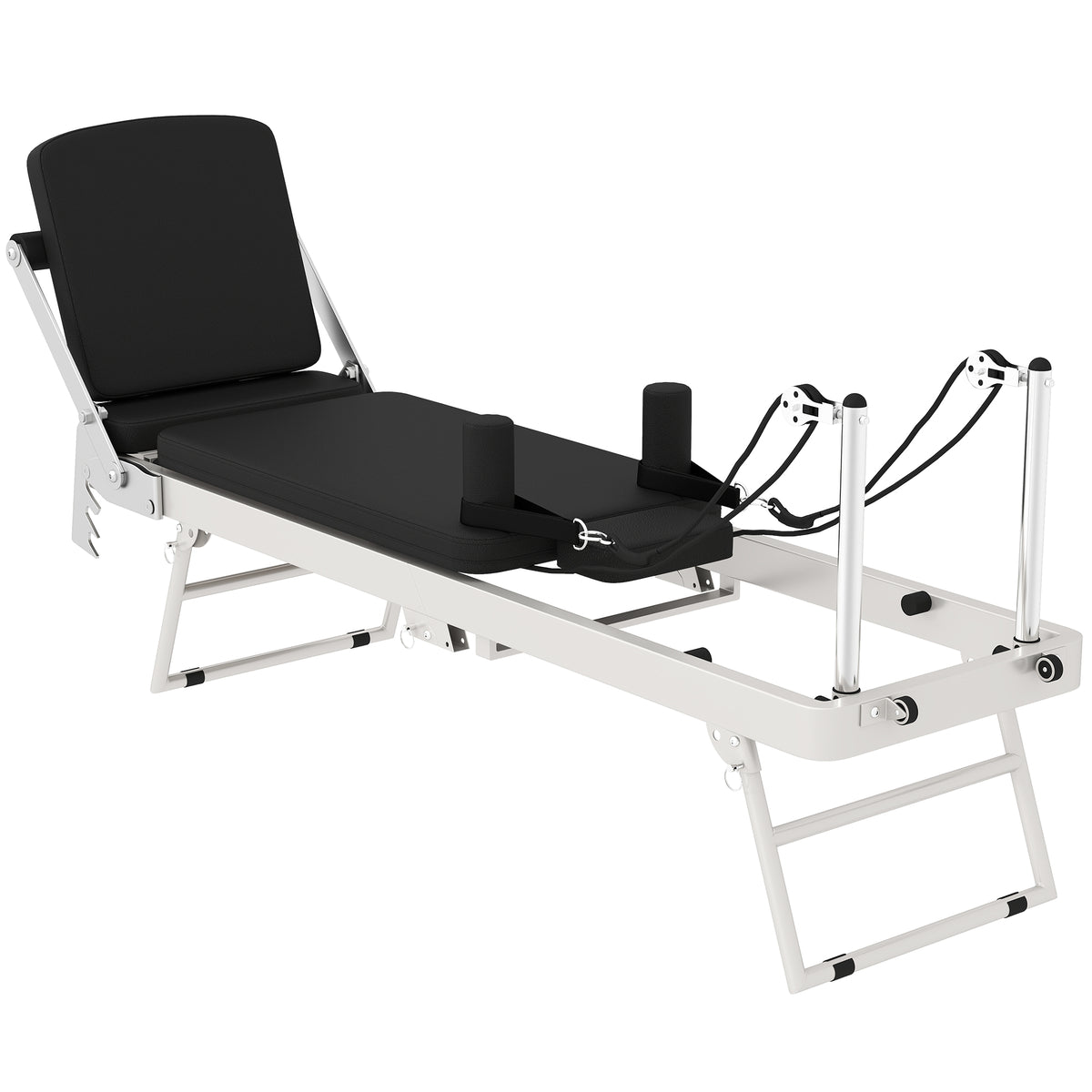 Machine Reformer Pilates Pliable Système Hybride 4 Ressorts & 5 Cordes Silencieux Acier 195 x 56 x 88 cm Blanc-0