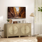 Buffet cuisine, meuble de rangement avec 2 portes effet rotin et étagère réglable, 75 x 38 x 77 cm, bois naturel-6