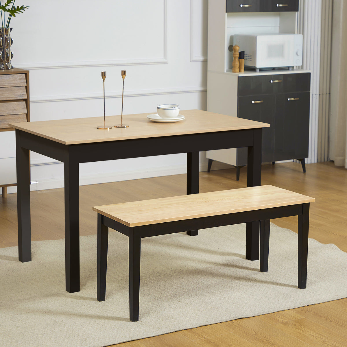 Banc en bois pour 2 personnes bicolore assise naturelle et piètement noir 102 x 36 x 45 cm-1