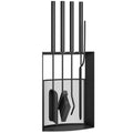 Ensemble serviteur de cheminée 5 pièces métal avec balai, pelle, tisonnier, paire de pinces et support 28x13x59,5cm noir-0