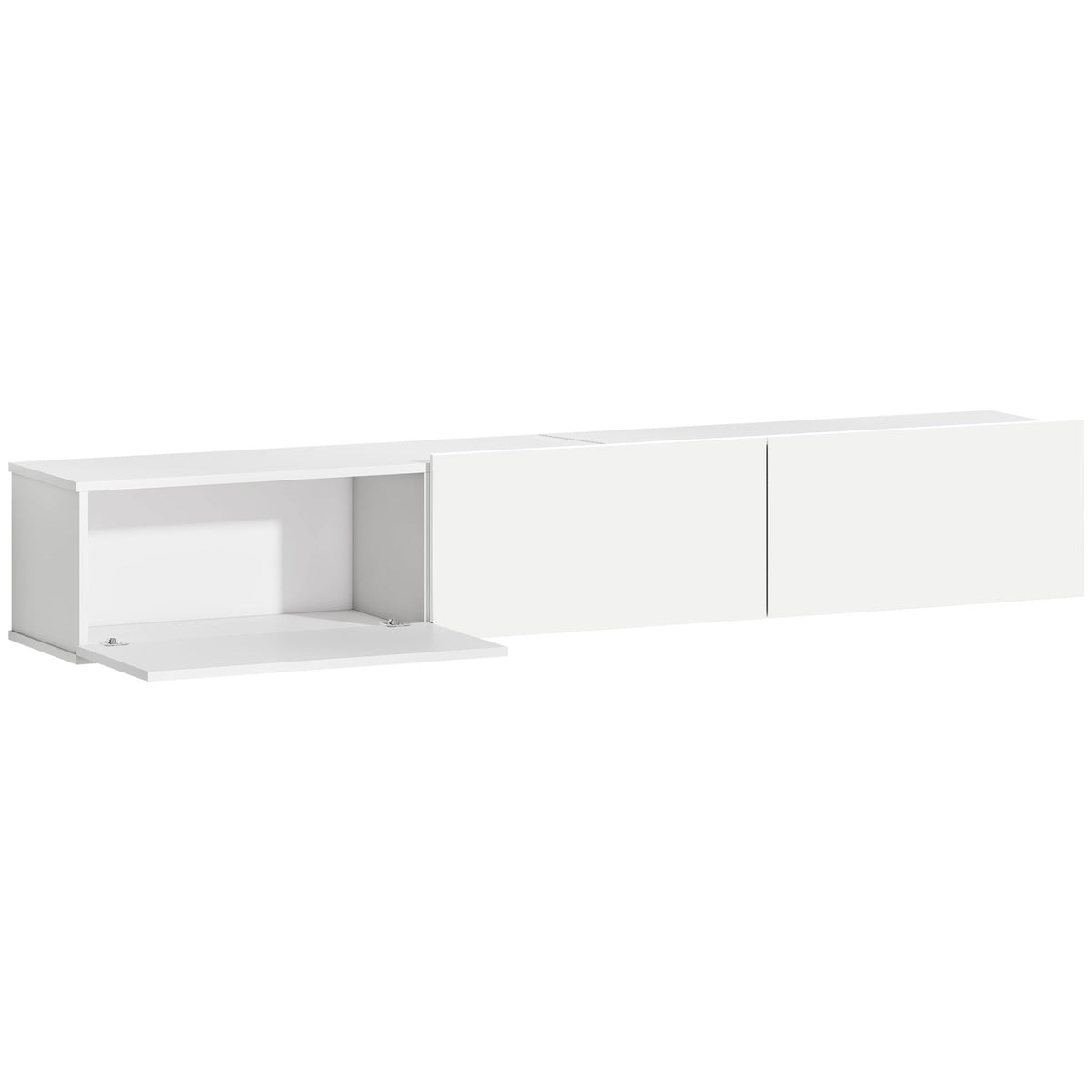 Meuble TV Suspendu 180 cm, Meuble télé pour téléviseur jusqu'à 82 Pouces 3 Portes Rabattables à Fermeture Douce, Blanc-0