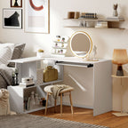 Bureau d'angle bureau en L avec étagères de rangement, plateau à clavier coulissant, 120x100x76cm, blanc-7