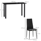 Ensemble de table à manger avec 4 chaises plateau en verre trempé, pieds en acier, pour cuisine salon noir-2
