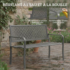 Banc d'extérieur en métal, 2 places, avec dossier géométrique antirouille et accoudoirs, gris foncé-3