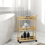 Étagère de rangement de salle de bain en bambou à 3 niveaux avec roulettes pour cuisine, salle de bain, salon - naturel-1