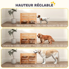 Gamelle chien surélevée de 3 hauteurs ajustables gamelle pour chien 2 bols acier inoxydable 63 x 58,5 x 40 cm chêne-4