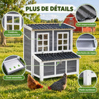Poulailler en bois XL avec nichoir 3 compartiments tiroir amovible toit imperméable porte-rampe 100x86x100cm gris-6