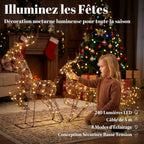 Lot de 2 Rennes de Noël avec Traîneau Lumineux 3 Pièces, 240 LED Blanc Chaud, 8 Modes et Minuterie, 78x22x105cm, Marron-4