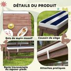 Ensemble salon de jardin extérieur enfant avec coussins et parasol amovible, rayé bleu marine et blanc-6