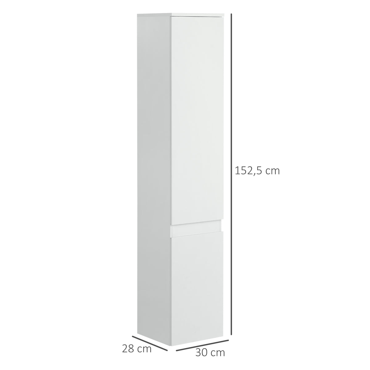 Meuble colonne rangement salle de bain 2 placards 3 étagères réglables style contemporain 30 x 28 x 152,5 cm blanc-2