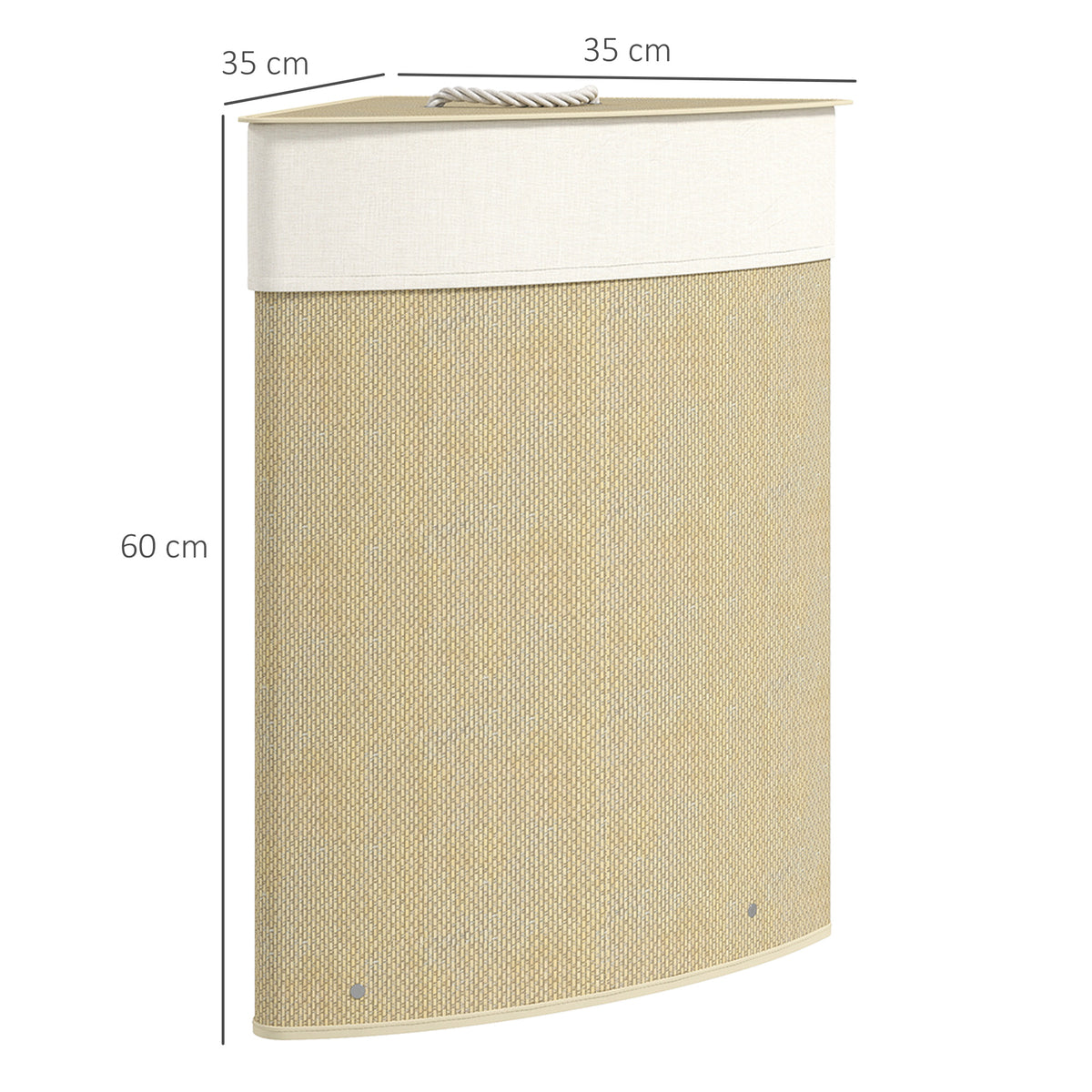 Panier à Linge en Bambou 55L, Panier Triangle avec Sac Amovible et Lavable, Couvercle, Poignée, 35x35x60cm, Naturel-2