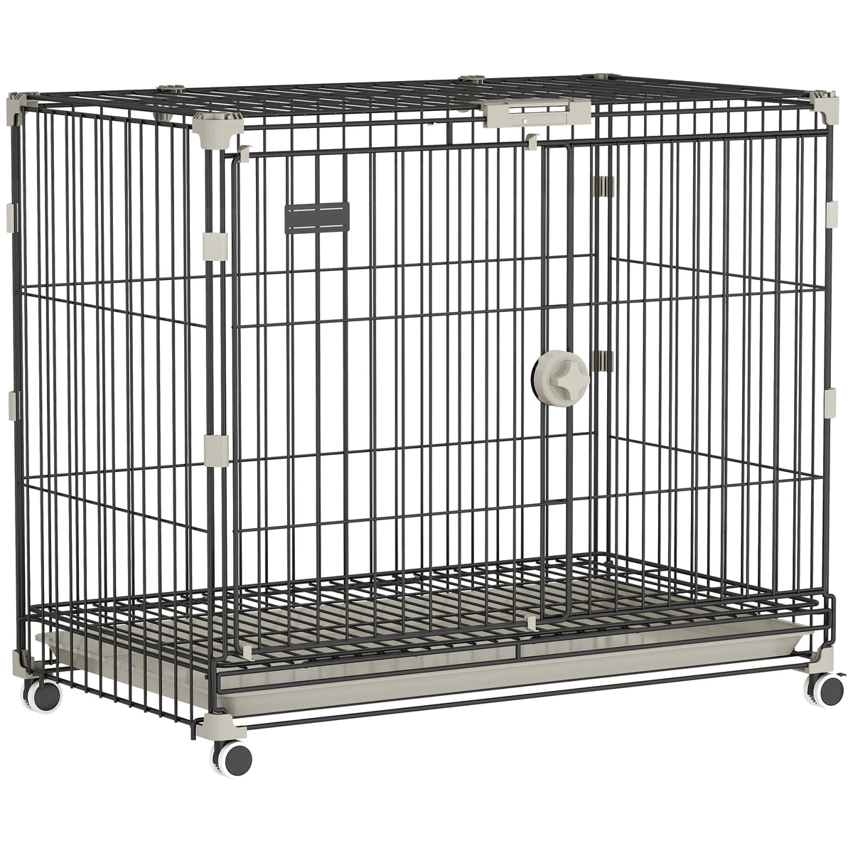 Cage pour Chien, Plateau Amovible, Roues avec Freins, Toit Ouvrant Verrouillable, 75,5x46x64,5cm, Noir-0