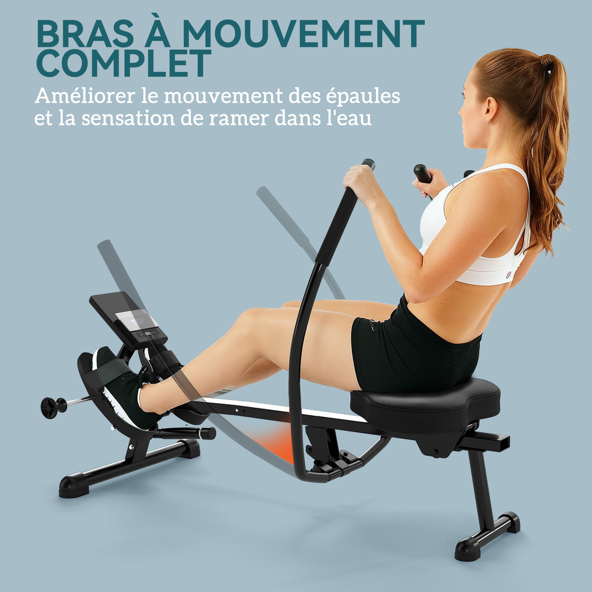 Rameur hydraulique à 12 niveaux avec écran LCD, pour l'entraînement cardio à domicile, charge max. 130 kg, noir-3