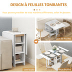 Table à Manger Pliante sur Roulettes, Table de Cuisine pour 2 à 4 Personnes avec Étagères de Rangement, Blanc-4