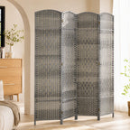 Paravent intérieur en bois 4 panneaux séparateur de pièce pliable pour salon chambre 180 x 180 cm gris mélangé-1