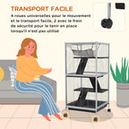 Cage pour Petits Animaux Portable à 4 Niveaux avec Roulettes, 2 Portes, 3 Rampes, Hamac et Plateau Amovible-4