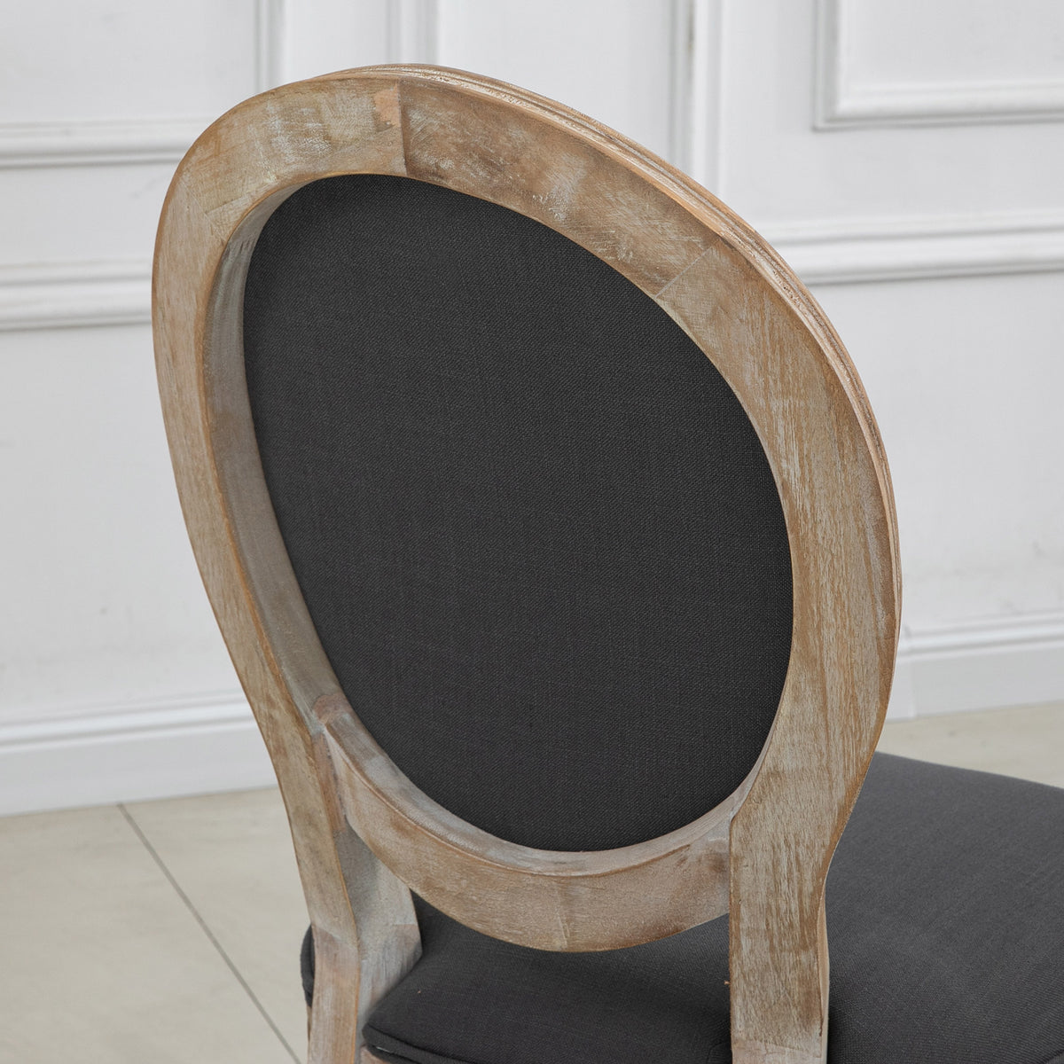 Lot de 2 Chaises de Salle à Manger, Chaises Médaillon Style Louis XVI, Assise et Dossier Rembourrés en Effet Lin, Gris-9