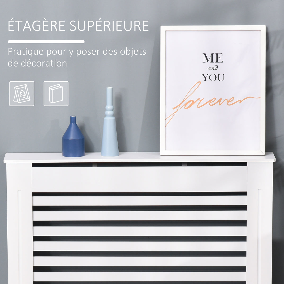 Cache-radiateur couverture radiateur Design Lattes Panneau Cabinet salon cuisine chambre 112x19x81cm MDF Blanc-3
